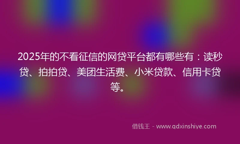 2025年的不看征信的网贷平台都有哪些有：读秒贷、拍拍贷、美团生活费、小米贷款、信用卡贷等。