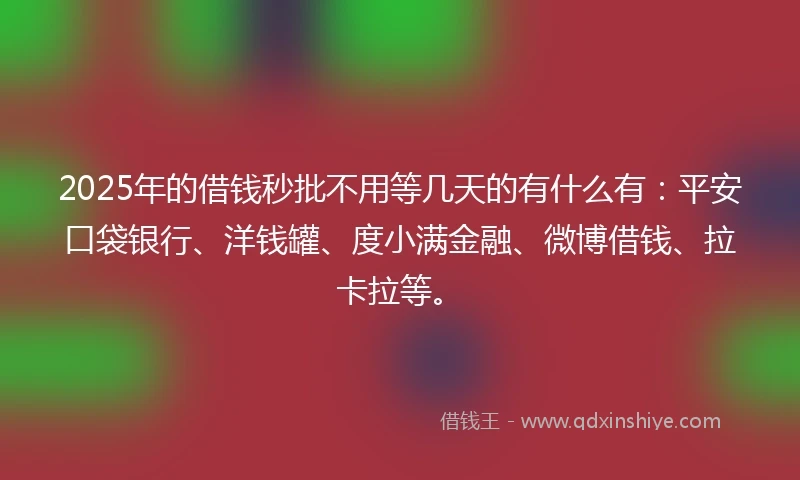 2025年的借钱秒批不用等几天的有什么有：平安口袋银行、洋钱罐、度小满金融、微博借钱、拉卡拉等。