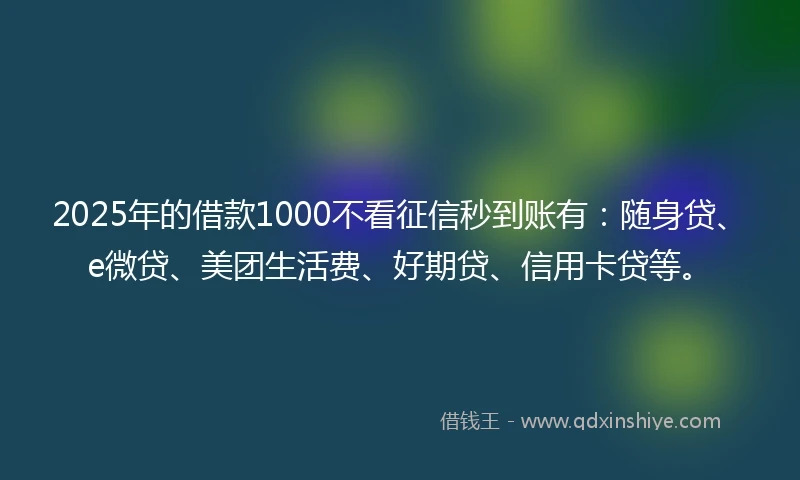 2025年的借款1000不看征信秒到账有：随身贷、e微贷、美团生活费、好期贷、信用卡贷等。