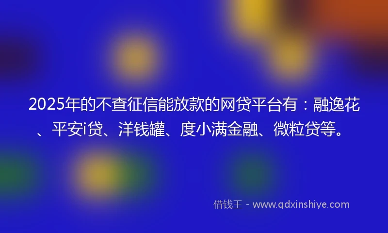 2025年的不查征信能放款的网贷平台有：融逸花、平安i贷、洋钱罐、度小满金融、微粒贷等。