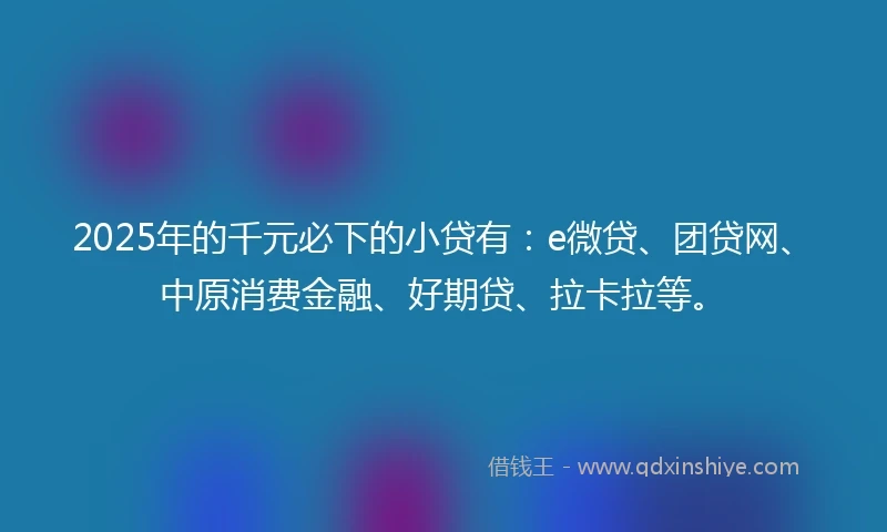 2025年的千元必下的小贷有：e微贷、团贷网、中原消费金融、好期贷、拉卡拉等。