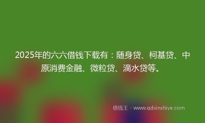 2025年的六六借钱下载有：随身贷、柯基贷、中原消费金融、微粒贷、滴水贷等。