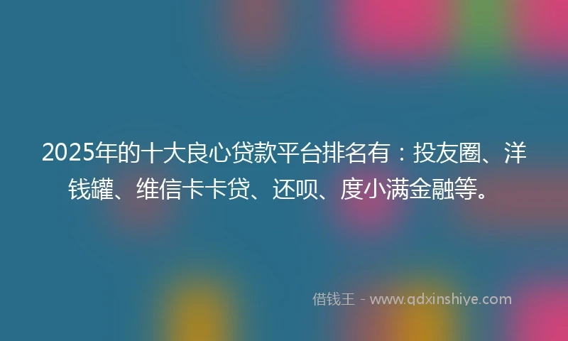 2025年的十大良心贷款平台排名有：投友圈、洋钱罐、维信卡卡贷、还呗、度小满金融等。