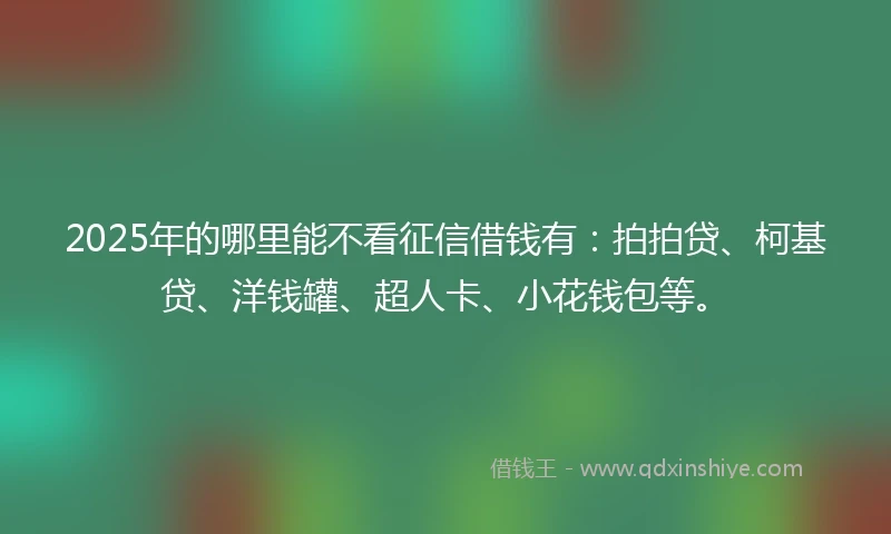 2025年的哪里能不看征信借钱有：拍拍贷、柯基贷、洋钱罐、超人卡、小花钱包等。