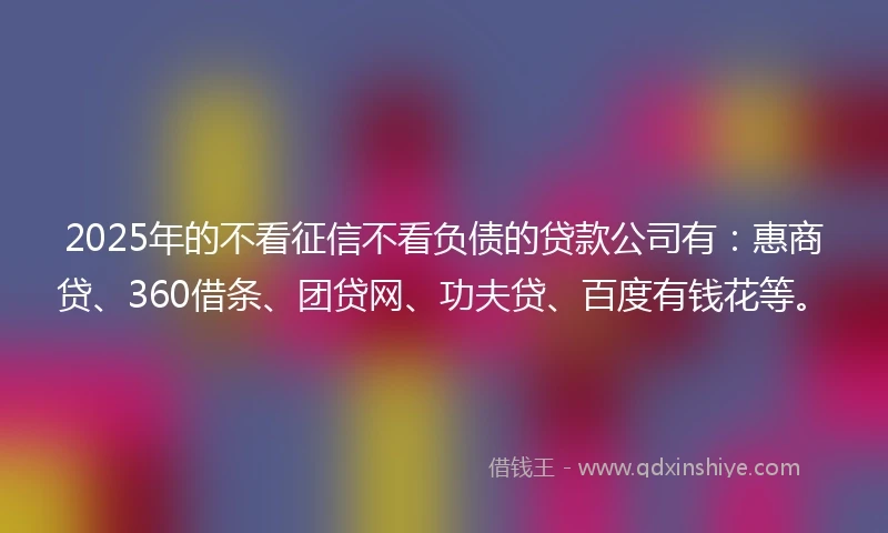 2025年的不看征信不看负债的贷款公司有：惠商贷、360借条、团贷网、功夫贷、百度有钱花等。