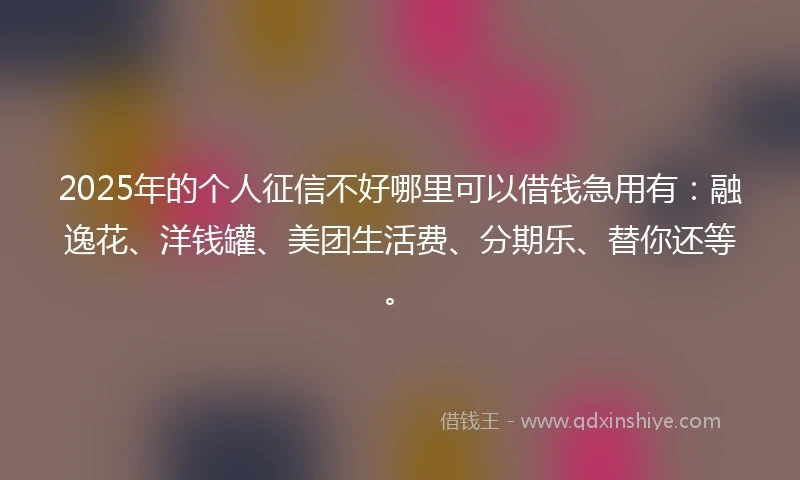 2025年的个人征信不好哪里可以借钱急用有：融逸花、洋钱罐、美团生活费、分期乐、替你还等。