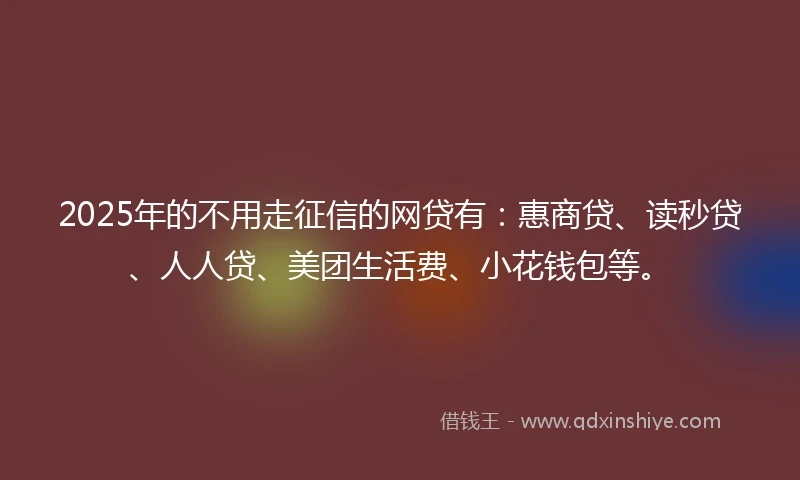 2025年的不用走征信的网贷有：惠商贷、读秒贷、人人贷、美团生活费、小花钱包等。