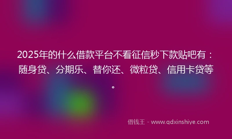 2025年的什么借款平台不看征信秒下款贴吧有：随身贷、分期乐、替你还、微粒贷、信用卡贷等。
