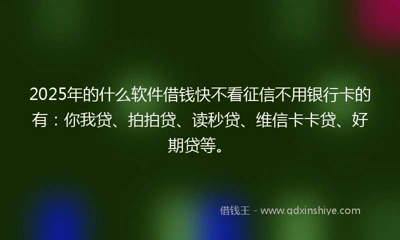 2025年的什么软件借钱快不看征信不用银行卡的有：你我贷、拍拍贷、读秒贷、维信卡卡贷、好期贷等。