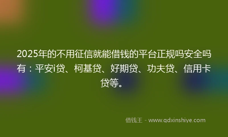 2025年的不用征信就能借钱的平台正规吗安全吗有：平安i贷、柯基贷、好期贷、功夫贷、信用卡贷等。