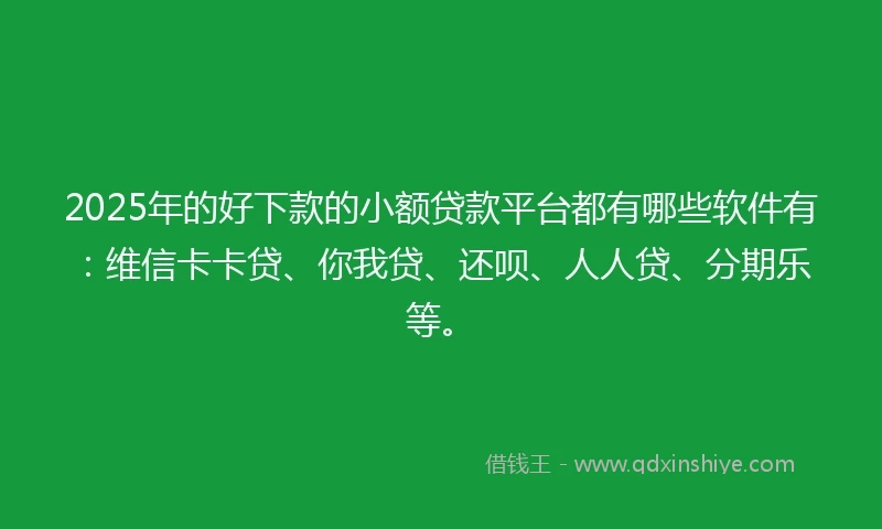 2025年的好下款的小额贷款平台都有哪些软件有:维信卡卡贷、你我贷、还呗、人人贷、分期乐等。