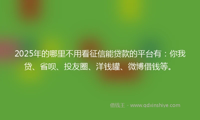 2025年的哪里不用看征信能贷款的平台有：你我贷、省呗、投友圈、洋钱罐、微博借钱等。