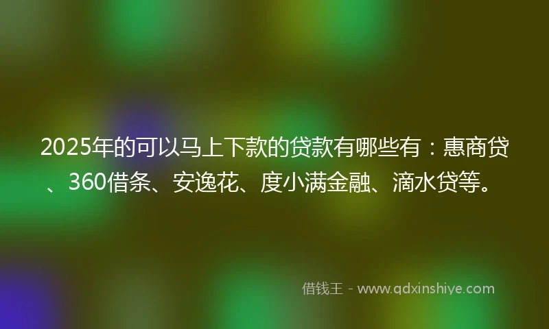 2025年的可以马上下款的贷款有哪些有：惠商贷、360借条、安逸花、度小满金融、滴水贷等。