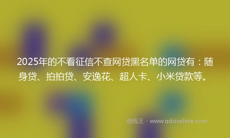 2025年的不看征信不查网贷黑名单的网贷有：随身贷、拍拍贷、安逸花、超人卡、小米贷款等。