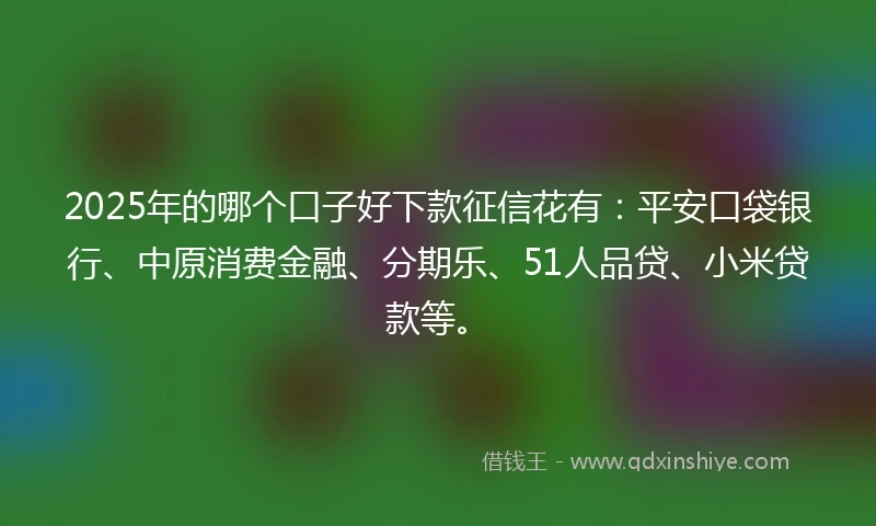 2025年的哪个口子好下款征信花有：平安口袋银行、中原消费金融、分期乐、51人品贷、小米贷款等。