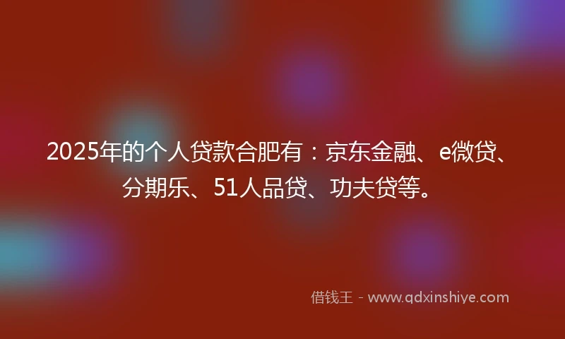 2025年的个人贷款合肥有：京东金融、e微贷、分期乐、51人品贷、功夫贷等。