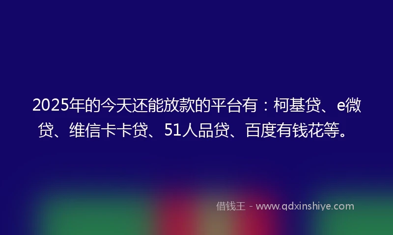 2025年的今天还能放款的平台有：柯基贷、e微贷、维信卡卡贷、51人品贷、百度有钱花等。