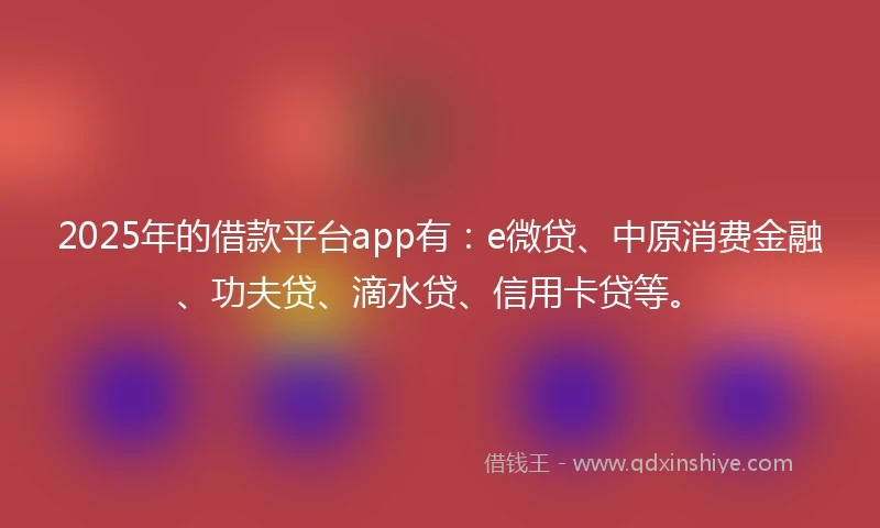 2025年的借款平台app有：e微贷、中原消费金融、功夫贷、滴水贷、信用卡贷等。