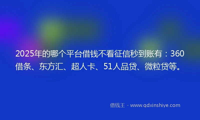 2025年的哪个平台借钱不看征信秒到账有：360借条、东方汇、超人卡、51人品贷、微粒贷等。