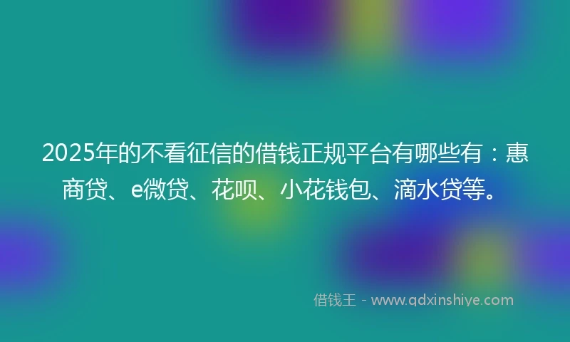 2025年的不看征信的借钱正规平台有哪些有：惠商贷、e微贷、花呗、小花钱包、滴水贷等。