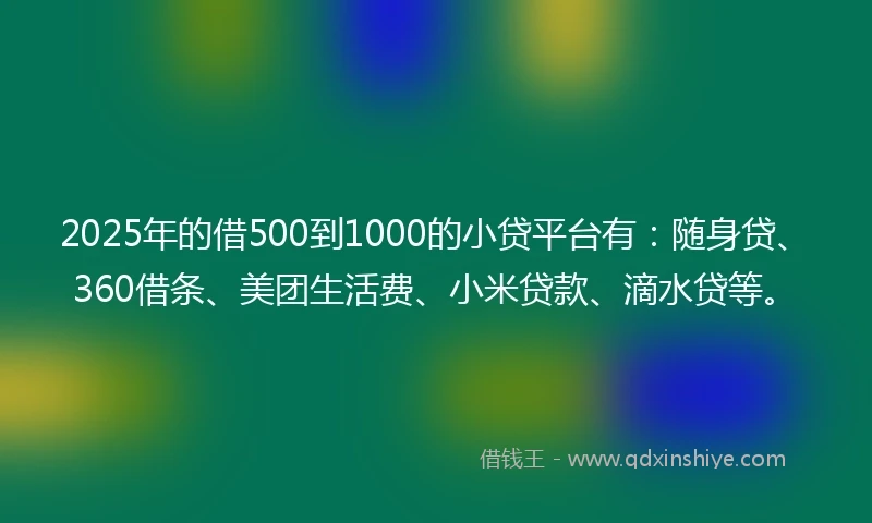 2025年的借500到1000的小贷平台有：随身贷、360借条、美团生活费、小米贷款、滴水贷等。