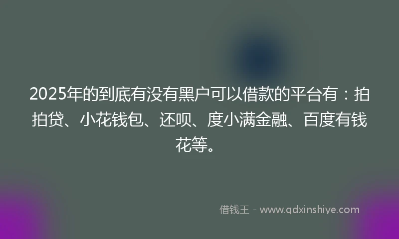 2025年的到底有没有黑户可以借款的平台有：拍拍贷、小花钱包、还呗、度小满金融、百度有钱花等。