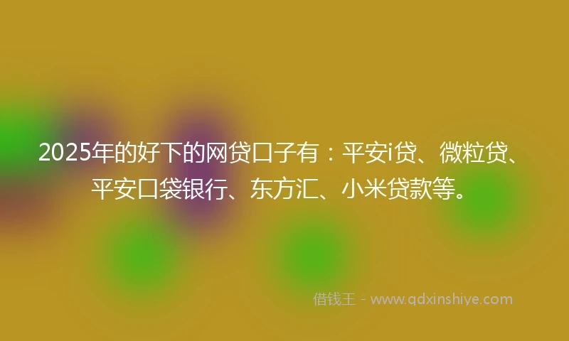 2025年的好下的网贷口子有：平安i贷、微粒贷、平安口袋银行、东方汇、小米贷款等。