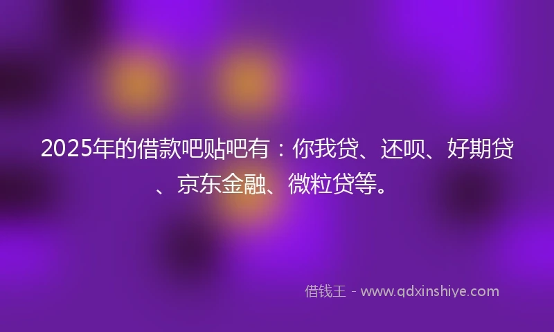 2025年的借款吧贴吧有：你我贷、还呗、好期贷、京东金融、微粒贷等。