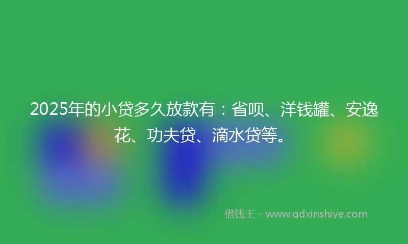 2025年的小贷多久放款有：省呗、洋钱罐、安逸花、功夫贷、滴水贷等。