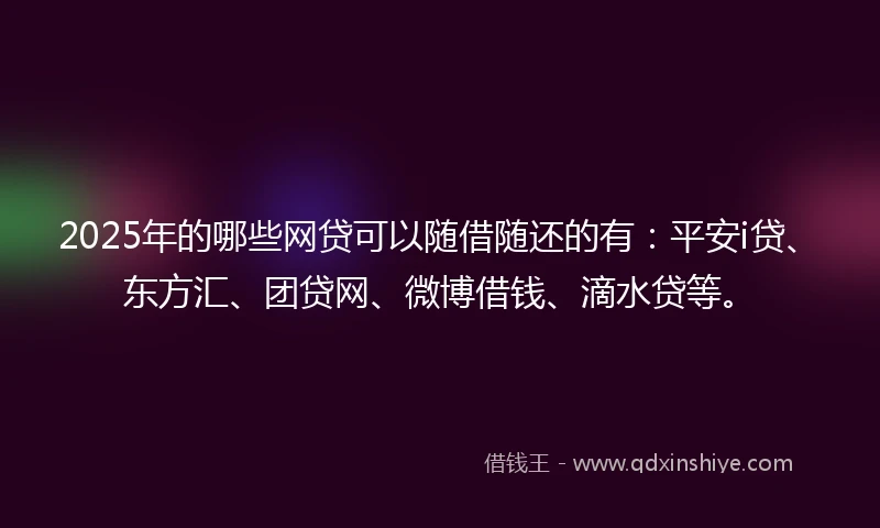 2025年的哪些网贷可以随借随还的有：平安i贷、东方汇、团贷网、微博借钱、滴水贷等。