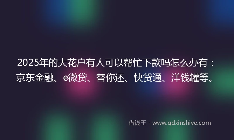 2025年的大花户有人可以帮忙下款吗怎么办有：京东金融、e微贷、替你还、快贷通、洋钱罐等。
