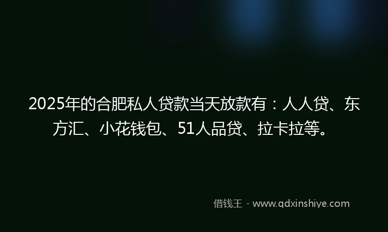 2025年的合肥私人贷款当天放款有：人人贷、东方汇、小花钱包、51人品贷、拉卡拉等。