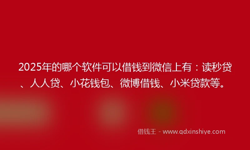 2025年的哪个软件可以借钱到微信上有：读秒贷、人人贷、小花钱包、微博借钱、小米贷款等。