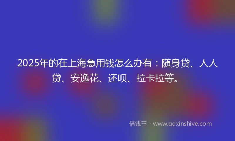 2025年的在上海急用钱怎么办有：随身贷、人人贷、安逸花、还呗、拉卡拉等。