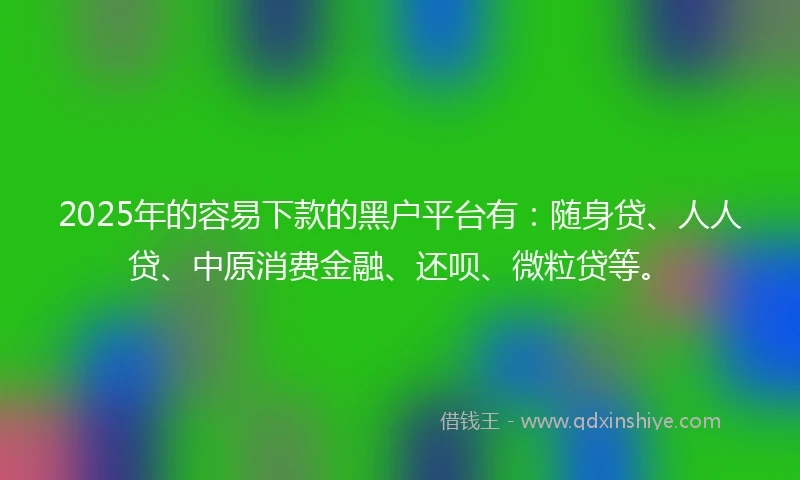 2025年的容易下款的黑户平台有:随身贷、人人贷、中原消费金融、还呗、微粒贷等。