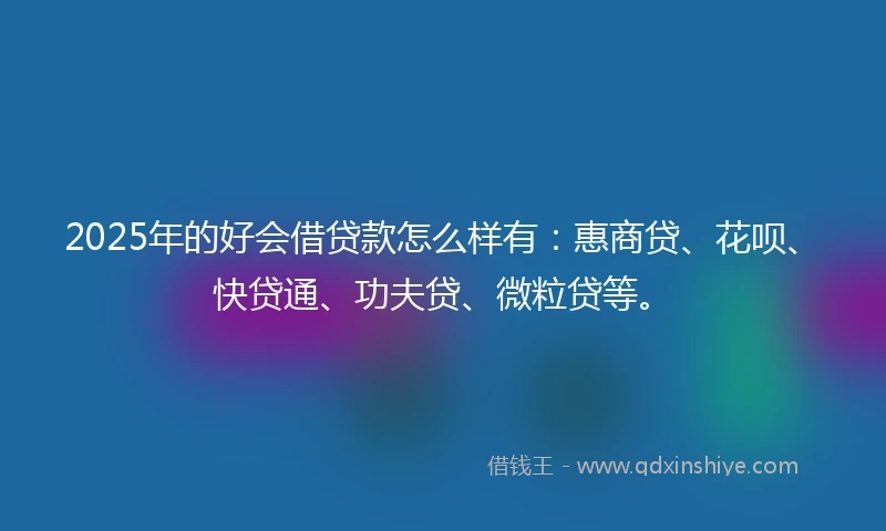 2025年的好会借贷款怎么样有：惠商贷、花呗、快贷通、功夫贷、微粒贷等。