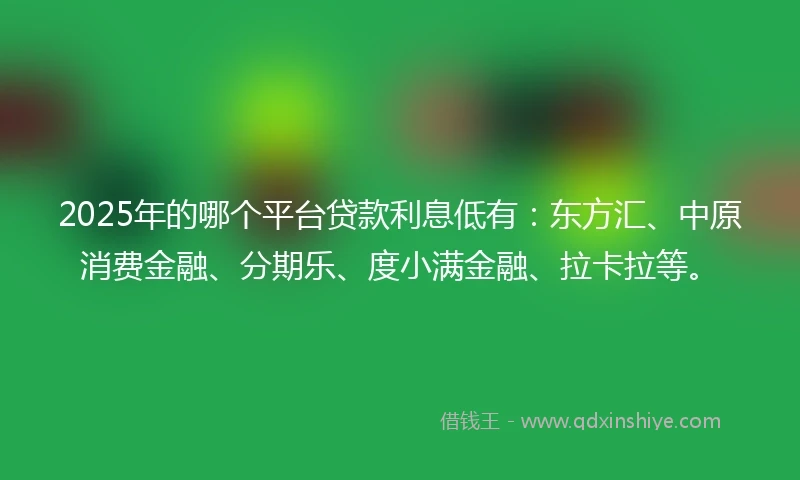 2025年的哪个平台贷款利息低有：东方汇、中原消费金融、分期乐、度小满金融、拉卡拉等。