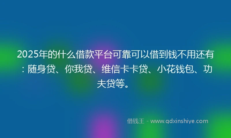 2025年的什么借款平台可靠可以借到钱不用还有：随身贷、你我贷、维信卡卡贷、小花钱包、功夫贷等。