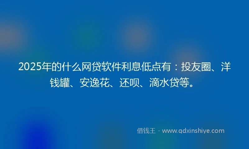2025年的什么网贷软件利息低点有：投友圈、洋钱罐、安逸花、还呗、滴水贷等。