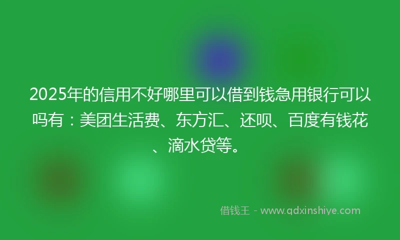 2025年的信用不好哪里可以借到钱急用银行可以吗有：美团生活费、东方汇、还呗、百度有钱花、滴水贷等。