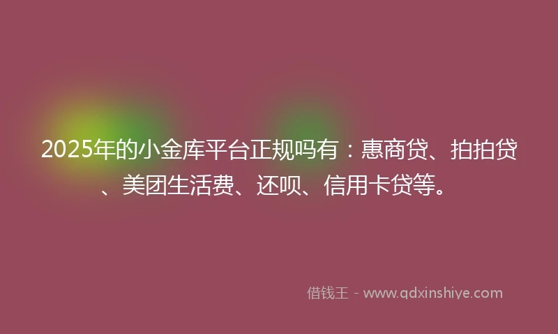 2025年的小金库平台正规吗有：惠商贷、拍拍贷、美团生活费、还呗、信用卡贷等。