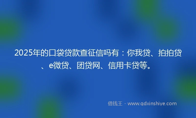 2025年的口袋贷款查征信吗有：你我贷、拍拍贷、e微贷、团贷网、信用卡贷等。