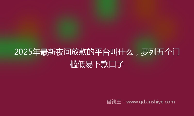 2025年最新夜间放款的平台叫什么,罗列五个门槛低易下款口子