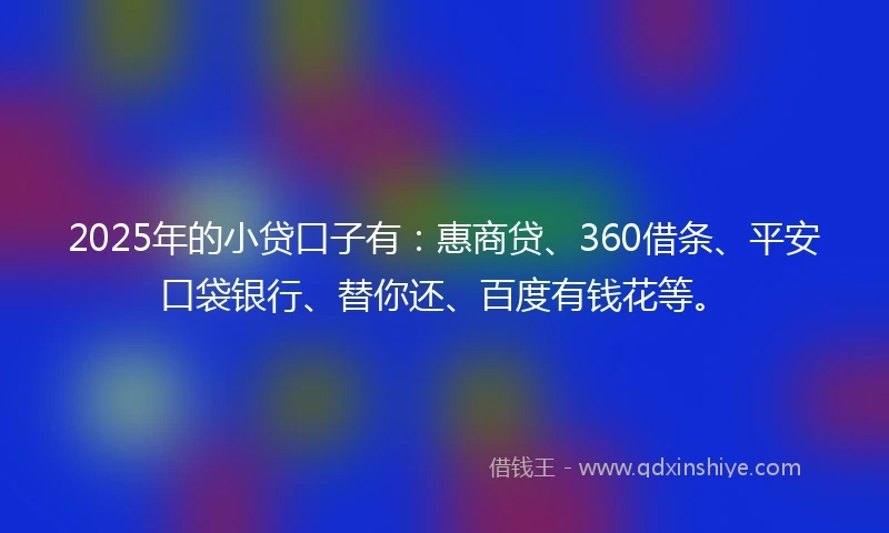 2025年的小贷口子有：惠商贷、360借条、平安口袋银行、替你还、百度有钱花等。