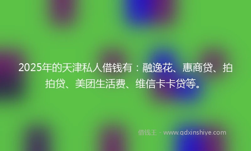 2025年的天津私人借钱有：融逸花、惠商贷、拍拍贷、美团生活费、维信卡卡贷等。