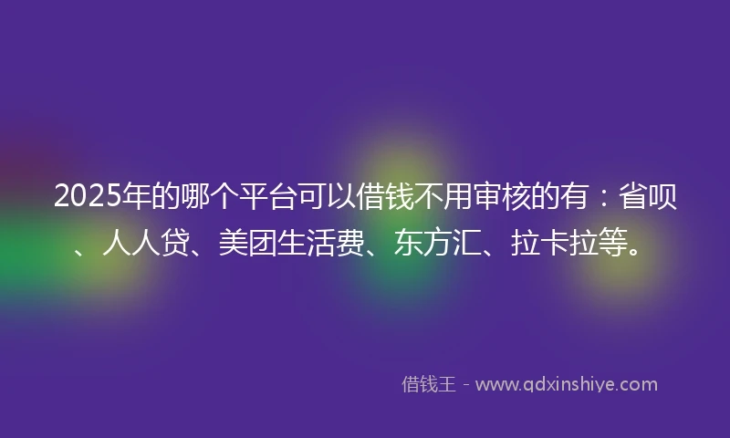 2025年的哪个平台可以借钱不用审核的有：省呗、人人贷、美团生活费、东方汇、拉卡拉等。