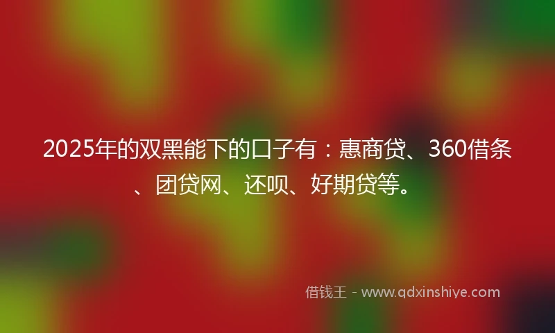 2025年的双黑能下的口子有：惠商贷、360借条、团贷网、还呗、好期贷等。
