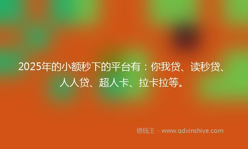 2025年的小额秒下的平台有：你我贷、读秒贷、人人贷、超人卡、拉卡拉等。