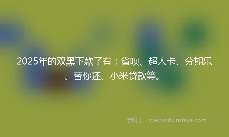 2025年的双黑下款了有：省呗、超人卡、分期乐、替你还、小米贷款等。