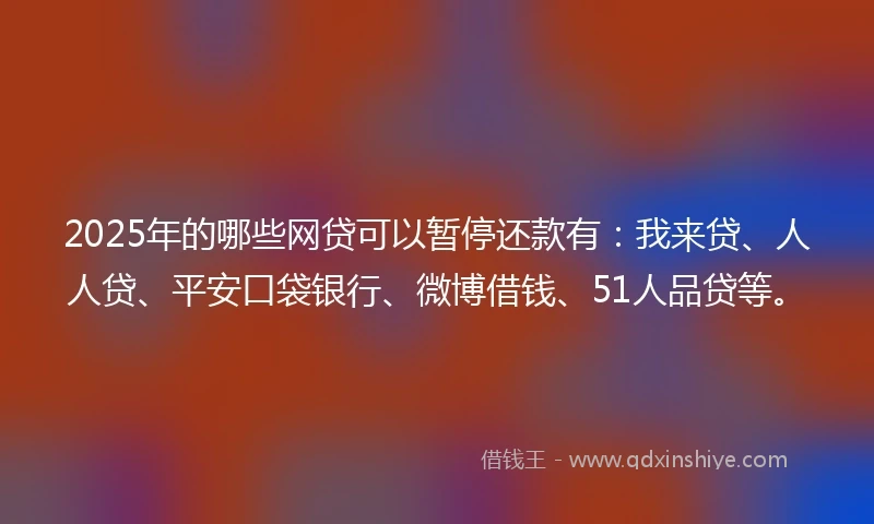 2025年的哪些网贷可以暂停还款有：我来贷、人人贷、平安口袋银行、微博借钱、51人品贷等。